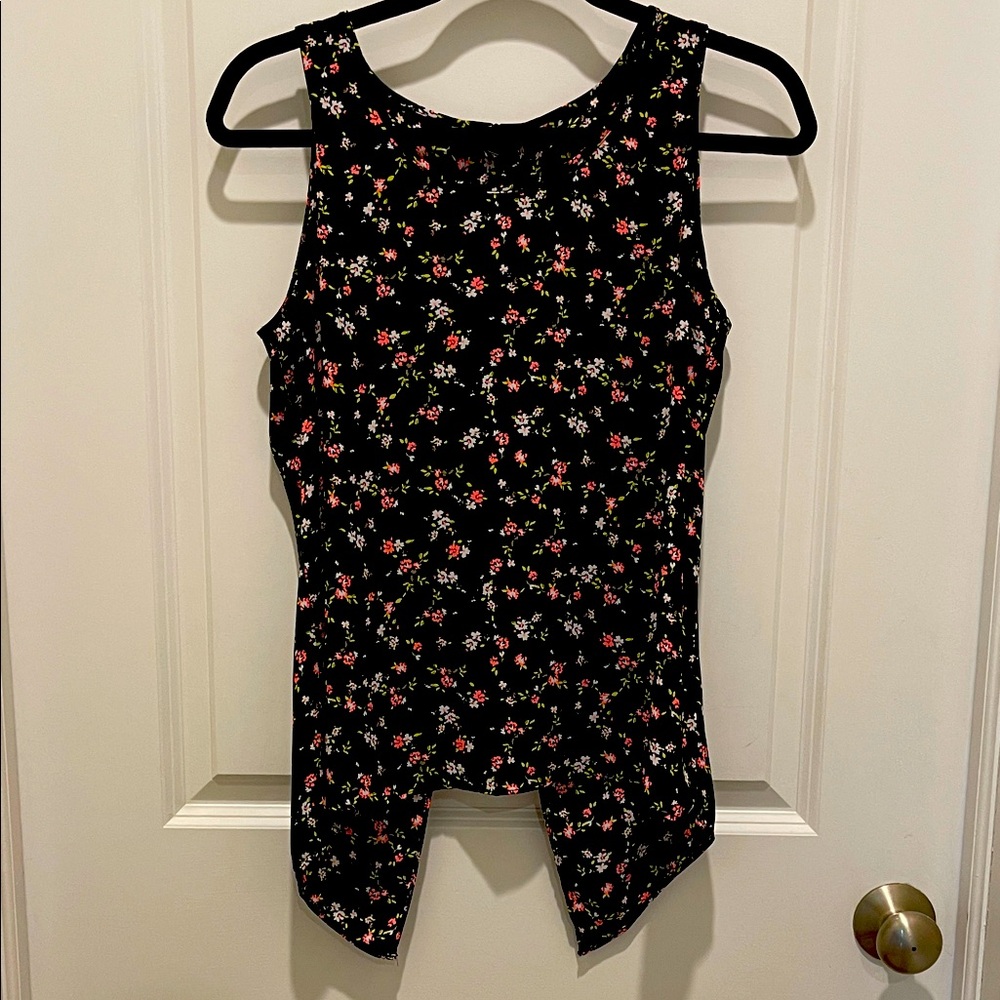 Express Floral Sleeveless Black Top with open back